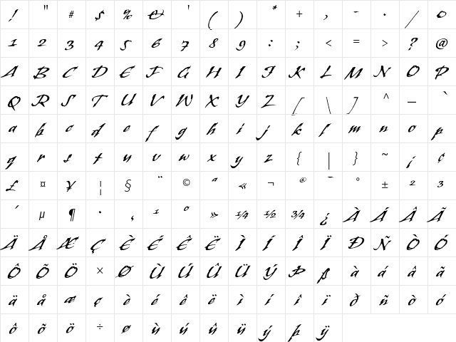 Banshee Regular  glyph index