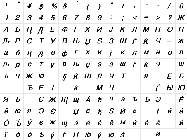 MKDHELVA Bold Italic  glyph index