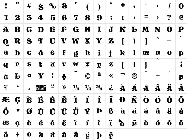 Vivian Regular  glyph index