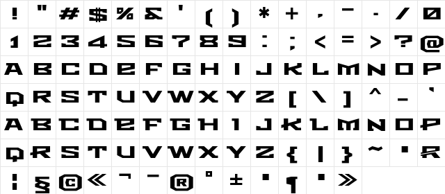 Metro Regular  glyph index