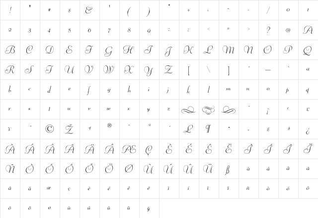 Liberty Regular  glyph index