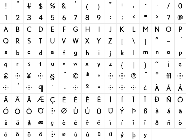 Nobel Regular  glyph index