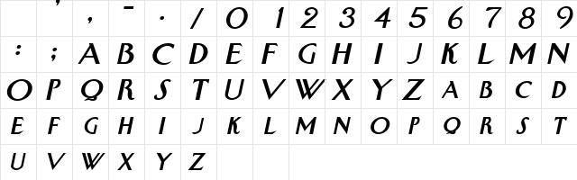 Swan BoldItalic  glyph index