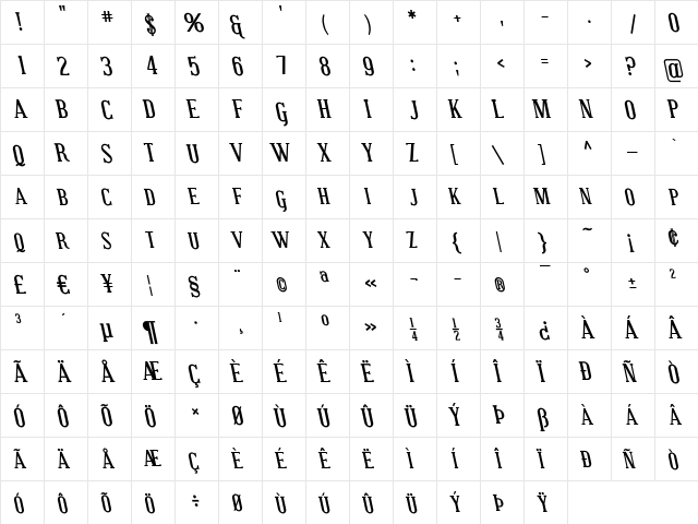 Covington SC Rev Bold Italic  glyph index