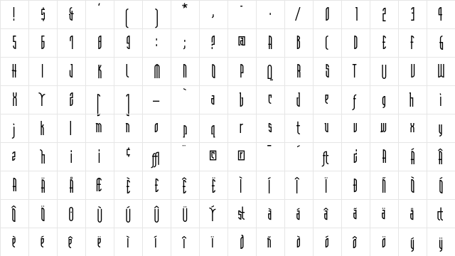 DeccoModern Normal  glyph index