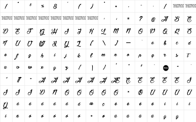 America and Stars Regular  glyph index