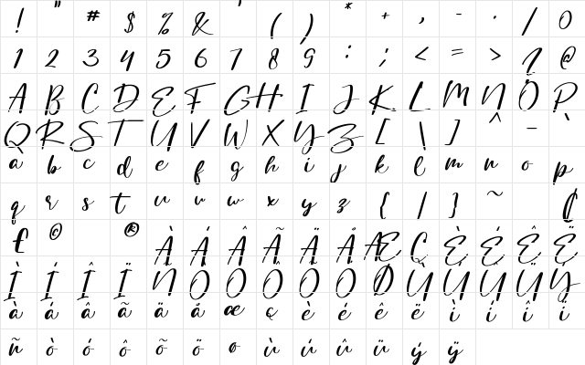 Lovin Summer Regular  glyph index