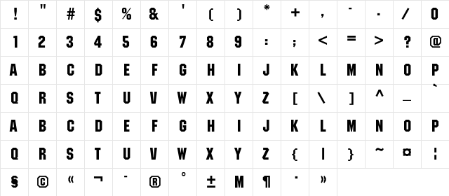 MachineC Regular  glyph index