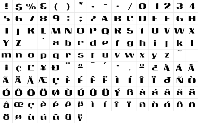 GalaxyExtended Regular  glyph index