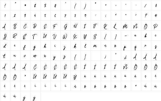 Amore Eiffel Regular  glyph index