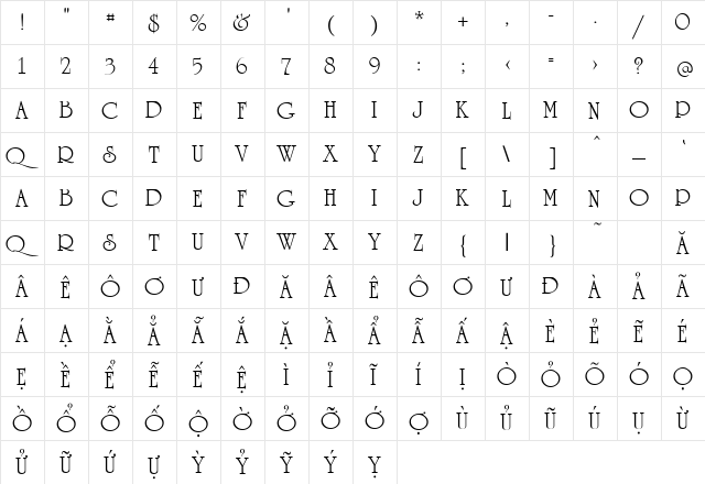 .VnUniverseH Normal  glyph index