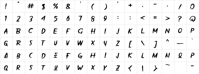 THEODA ITALIC Regular  glyph index