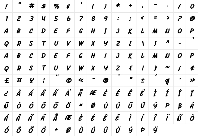 SF Arch Rival Bold Italic  glyph index