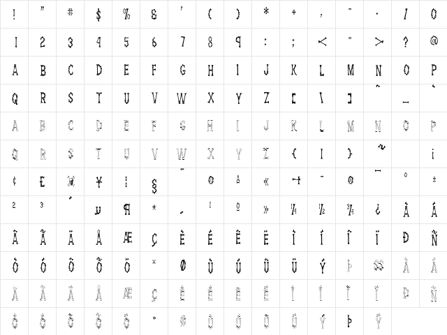 DemBonesCondensed Regular  glyph index