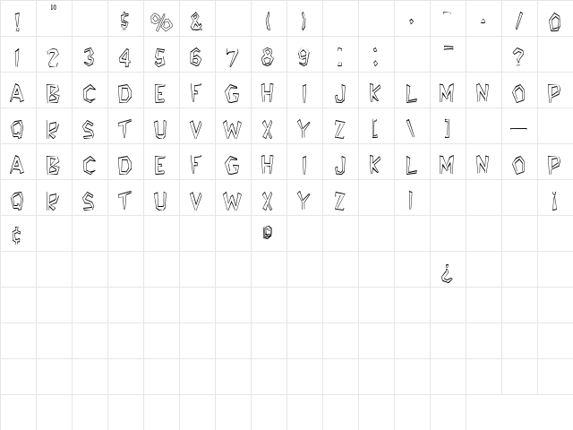 Jelly 2 Regular  glyph index