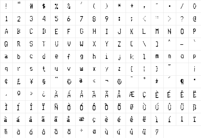 MatrixDot Condensed  glyph index
