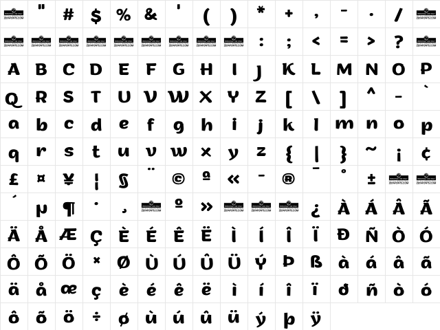 Arturo Trial Bold  glyph index