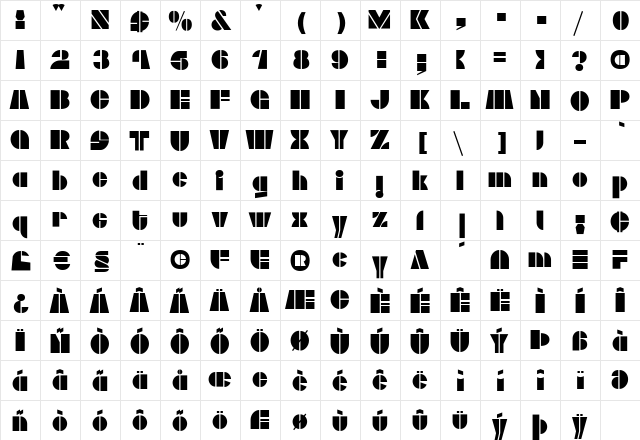 Stock A Regular  glyph index