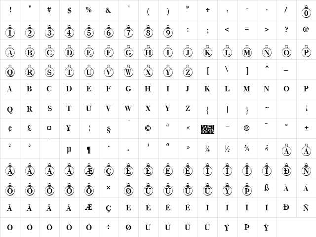 ChristmasTree Regular  glyph index