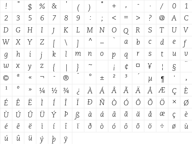 Caecilia LT Std 46 Light Italic  glyph index