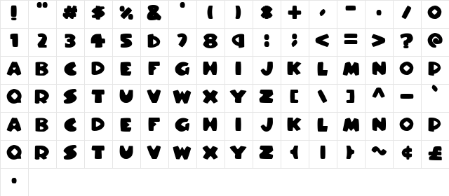 Stompy Italic  glyph index