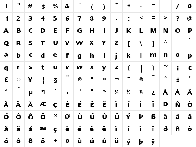 LTErgo Bold  glyph index