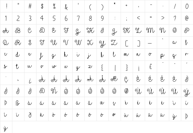 Yellow Butterflies Regular  glyph index