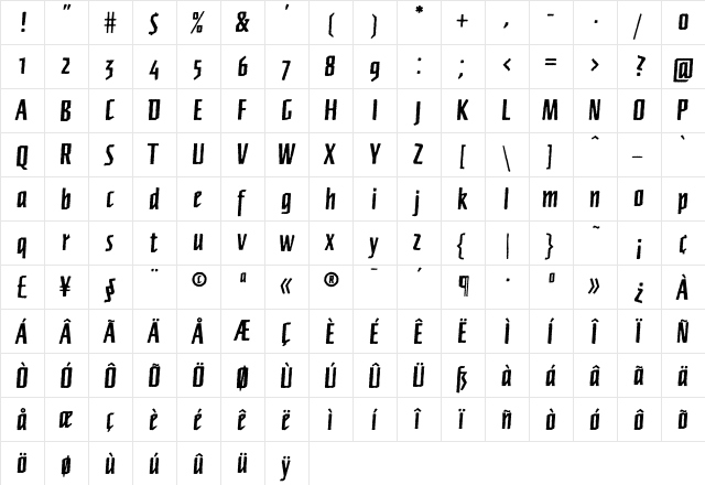 FFNewberlin-BoldRough Regular  glyph index