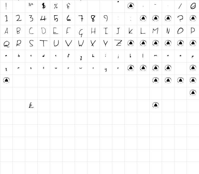 Of the Fleshlady Regular  glyph index