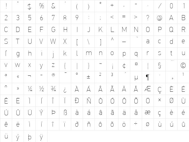 PF DinText Pro ExtraThin  glyph index