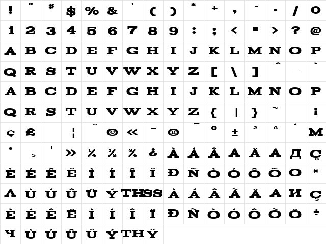 Acknowledgement Regular  glyph index