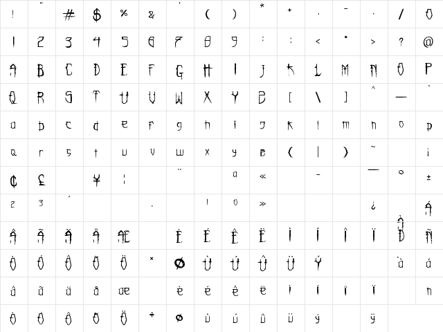 MONSTORM Regular  glyph index
