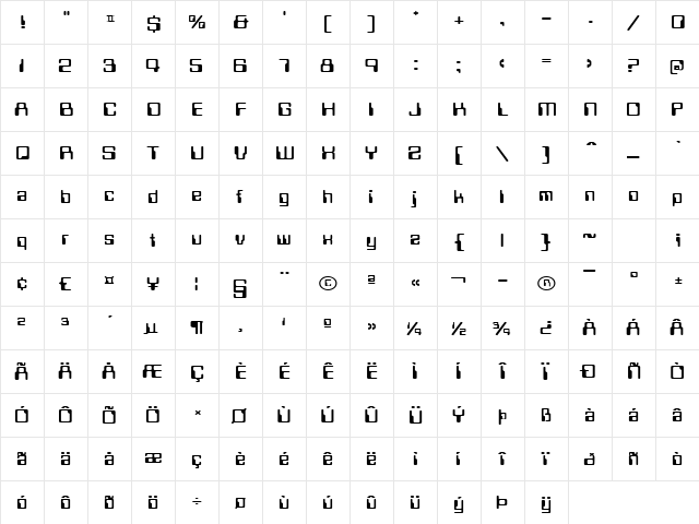 LoganExtended Regular  glyph index