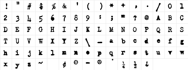 Old Typewriter Messy  glyph index