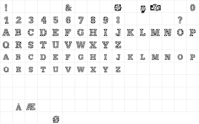AlphaFlowers Regular  glyph index