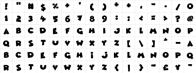 Comic Queens Regular  glyph index