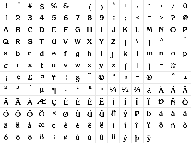 Intuition SSi Bold  glyph index