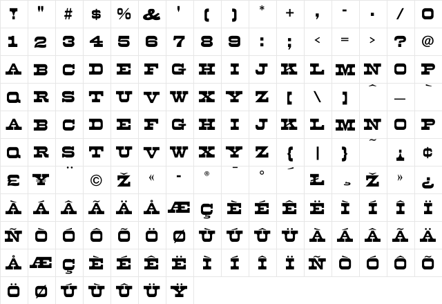 Mona-Regular Regular  glyph index