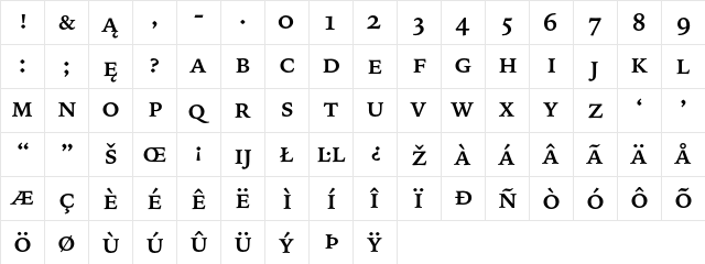 Bitstream Iowan Old Style Bold Samll Cap  glyph index