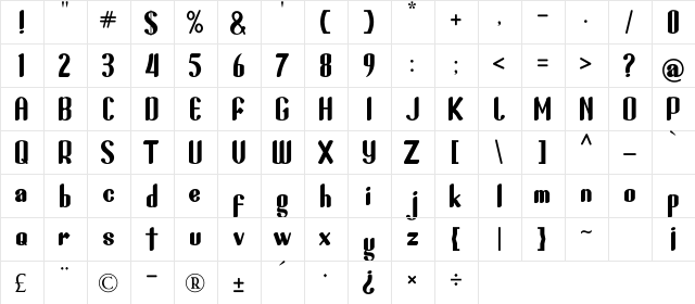 Haildany Regular  glyph index