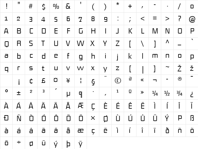 District-Light Regular  glyph index