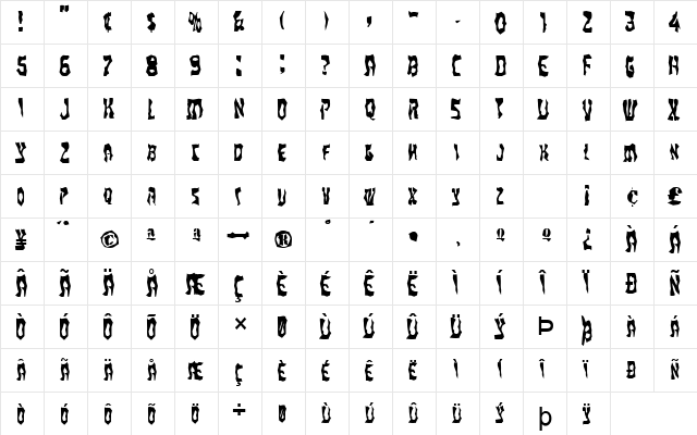 FZ WACKY 22 Normal  glyph index