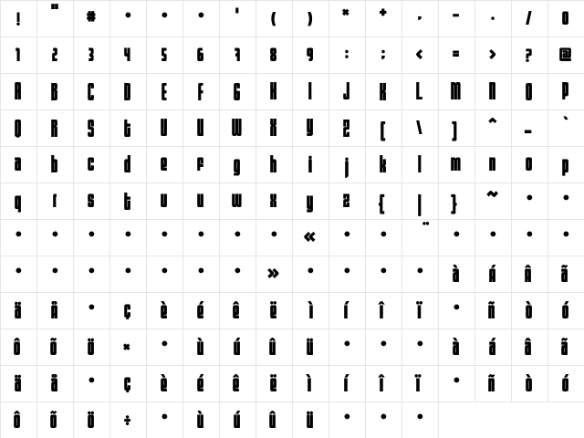 Sumo Regular  glyph index
