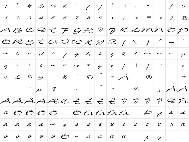Charme Ex Regular  glyph index