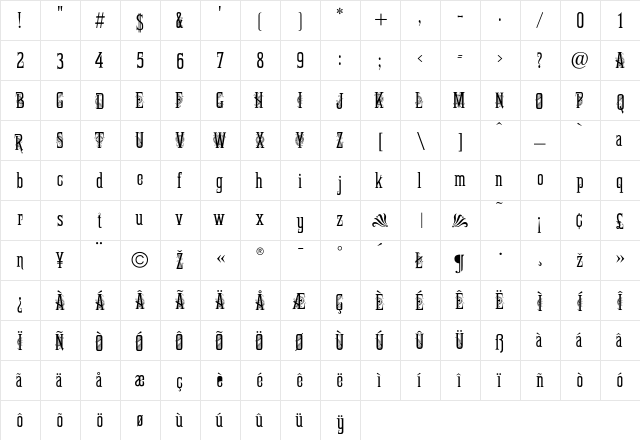 FancyCeltic Regular  glyph index