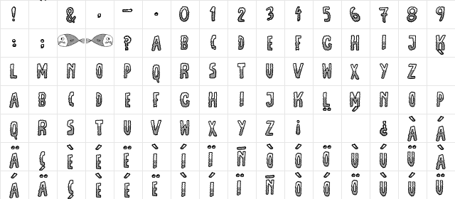 JMH Escamas White Down Regular  glyph index