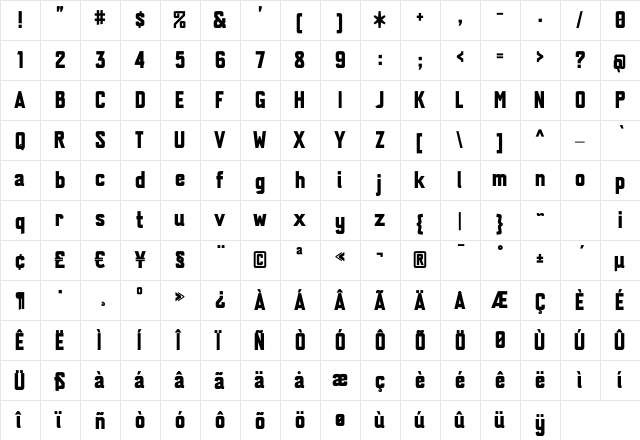 PaggioBold Regular  glyph index