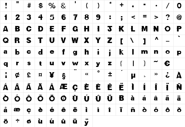 Baikal Regular  glyph index