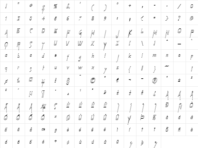 Tablet-Hollow-Condensed Italic  glyph index