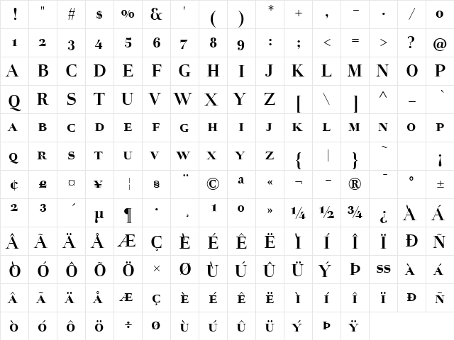 Holmen-BoldSC Regular  glyph index